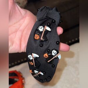 Halloween Rhinestone Top Knot Bling Headband with Grim Reaper